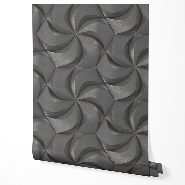 Tapéta vlies geometrikus 3D spirál szürke arany modern absztrakt textúra elegáns luxus nappali hálószoba előszoba UV-álló tapéta 5m x 0,5m