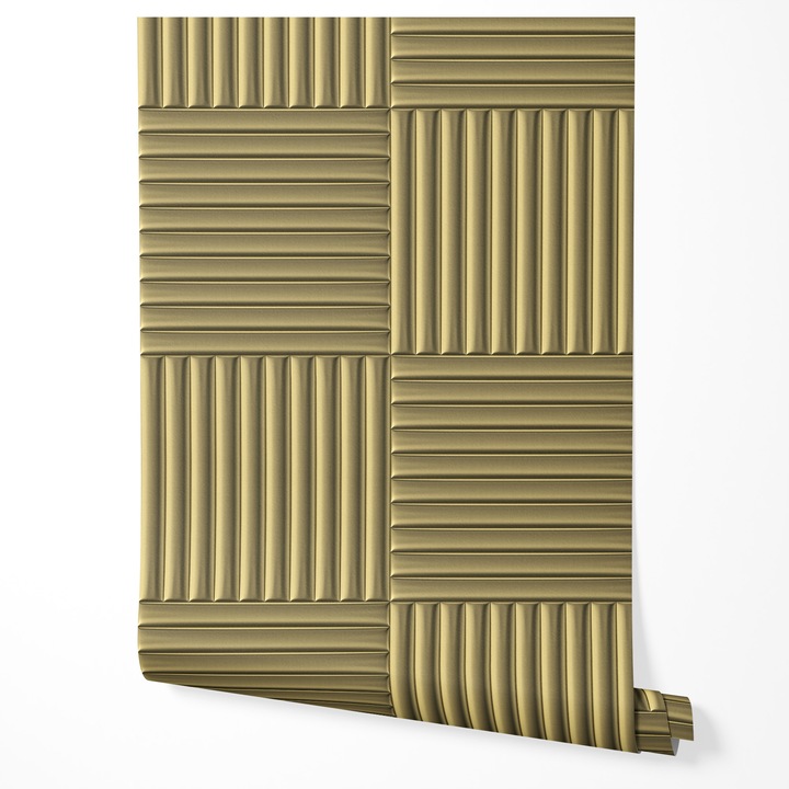 Tapéta vlies 3D panel csíkos arany mintával, fémes hatású, modern elegáns design, függőleges és vízszintes vonalak, nappali, hálószoba, előszoba, konyha, UV-álló tapéta 5m x 0,5m