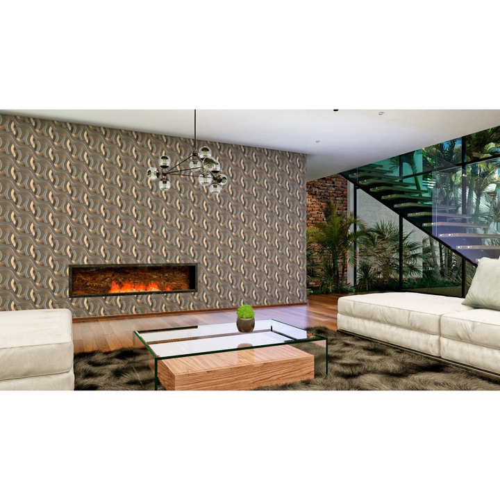 Geometrikus 3D hullám tapéta, bézs-arany-szürke, modern absztrakt textúra, elegáns luxus nappali, hálószoba, előszoba, UV-álló tapéta, 5m x 0,5m