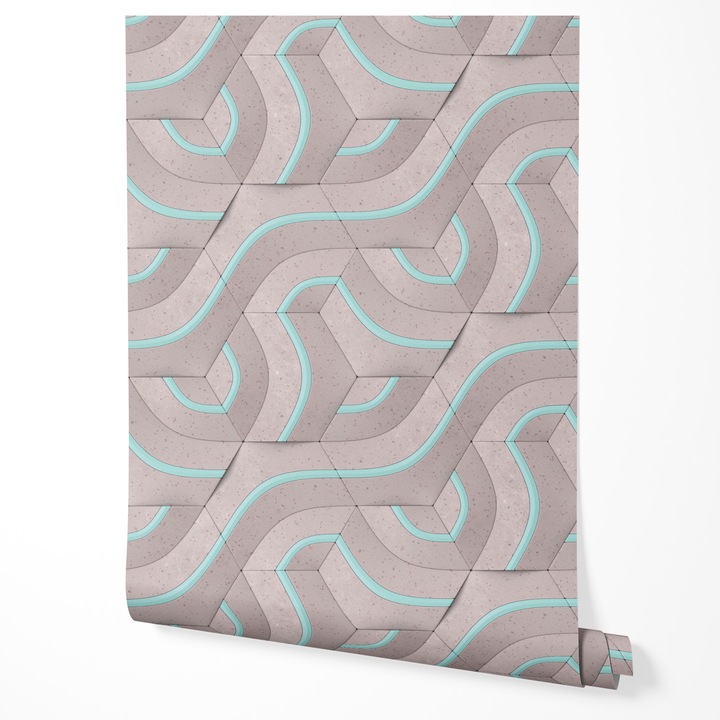 Geometrikus 3D vlies tapéta hullámok bézs rózsaszín menta modern absztrakt textúra elegáns nappali hálószoba előszoba UV-álló tapéta 5m x 0,5m