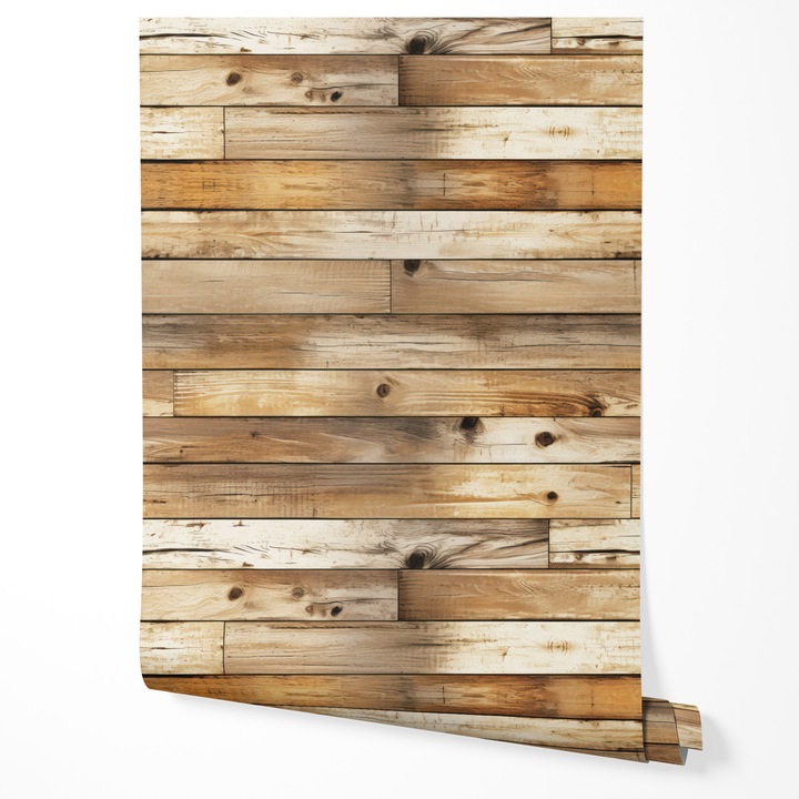 Tapéta vlies fa hatású vízszintes deszkák rusztikus vintage természetes textúra barna bézs design nappali hálószoba konyha előszoba UV-álló tapéta 5m x 0,5m