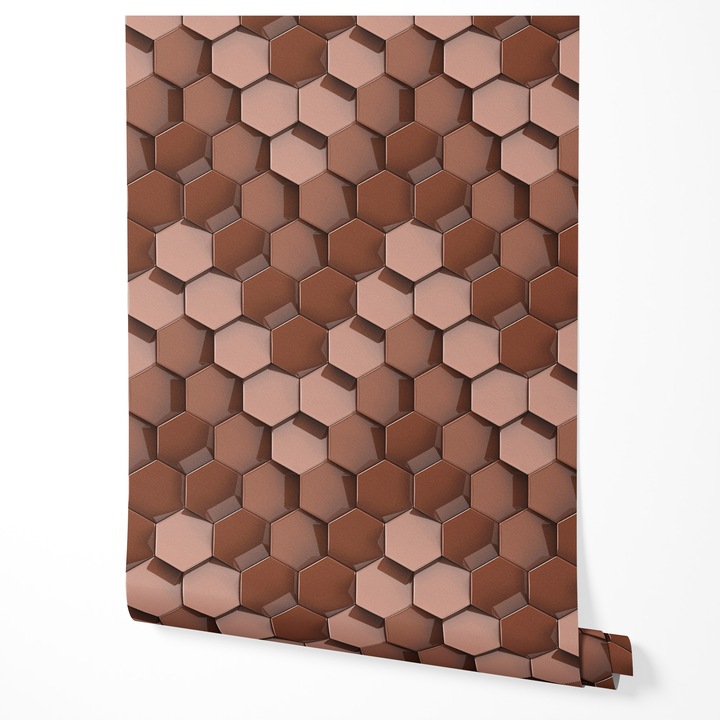 Geometriai 3D vlies tapéta, hatszögletű, réz barna, modern elegáns design, texturált fal, nappali, hálószoba, előszoba, konyha, UV-álló tapéta 5m x 0,5m