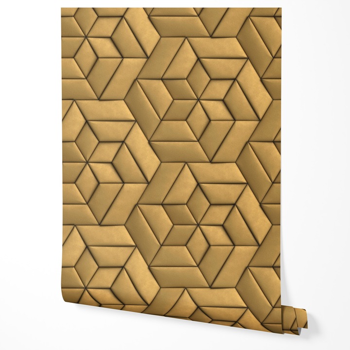 Tapéta vlies geometrikus 3D hatszög arany mustár modell modern absztrakt design elegáns textúra nappali hálószoba előszoba konyha UV-álló tapéta 5m x 0,5m