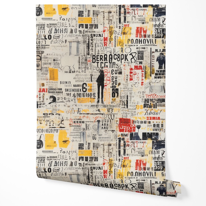Tapéta vlies ragasztós urban graffiti nyomtatás újság absztrakt mintás város ipari modern design nappali hálószoba előszoba UV-álló tapéta 5m x 0,5m