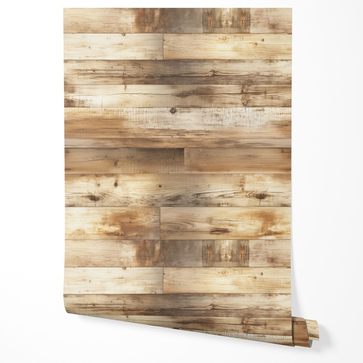 Tapéta vlies fa hatású vízszintes deszkák rusztikus vintage világos természetes textúra bézs barna design nappali hálószoba konyha előszoba UV-álló tapéta 5m x 0,5m