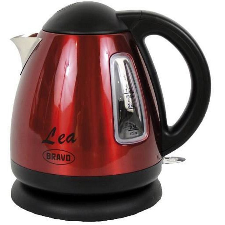 Bravo Lea B-4574 rozsdamentes acél vízforraló, piros, 1L, 2200W, 21x17.5x19.5cm