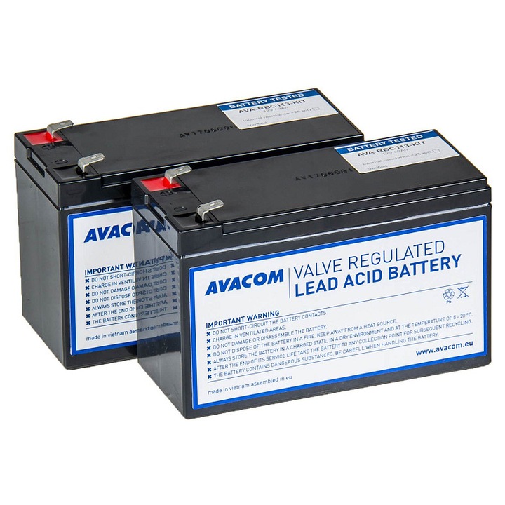 Set 2 baterii Avacom RBC113, kit pentru renovare, VRLA HR pentru UPS, compatibil APC, negru, 2 x 151 x 65 x 94 mm