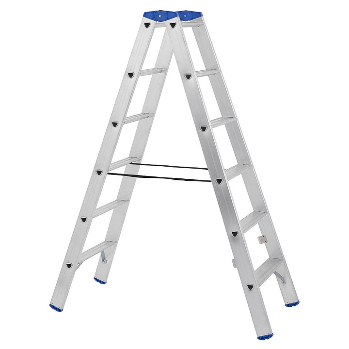 Scara tip A VENBOS 5506, din aluminiu, 2x6 trepte, cu trepte antiderapante, argintiu, 1490 mm