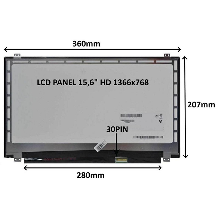 SIL LCD panel 15,6", 1366x768, matt, 360x207mm