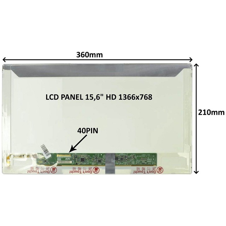 SIL LCD panel 15,6" HD 1366x768, 40 PIN, LED háttérvilágítás, fényes, oldalsó csavaros rögzítés, fehér, 360x210 mm