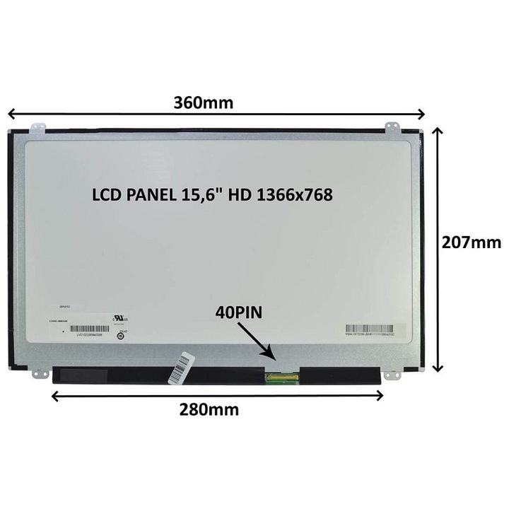 SIL laptop LCD panel 15,6 hüvelykes HD 1366x768 matt 360x207mm