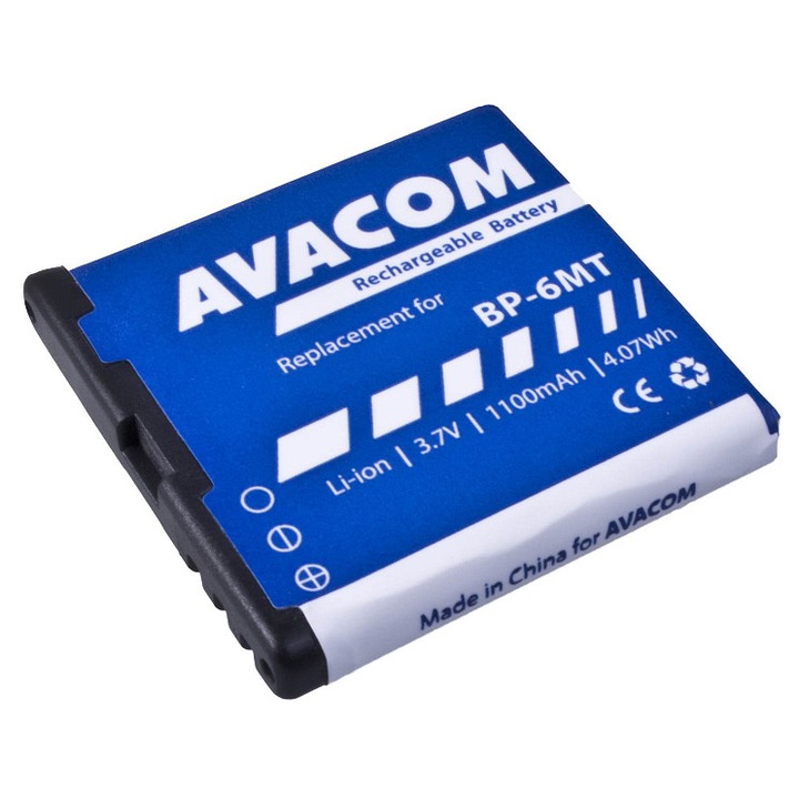 Avacom GSNO-BP6MT-S1100A telefon akkumulátor, li-ion 3.7V 1100mAh, BP-6MT helyettesítő, kompatibilis Nokia E51/N81/N81 8GB/N82 modellekkel, kék