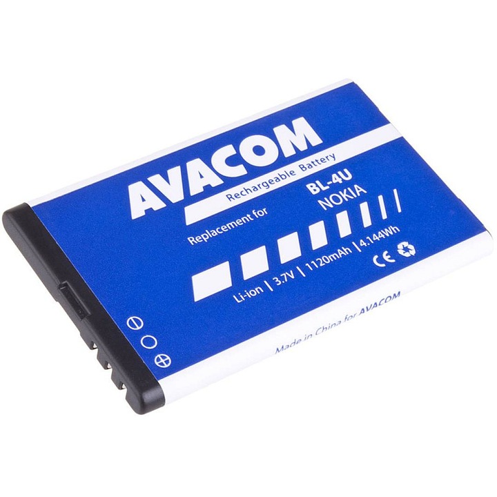 Avacom GSNO-BL4U-S1120A akkumulátor, li-ion 3.7V, 1120mAh, Nokia BL-4U helyettesítő, kompatibilis 5530/E66/E75/5730, kék/fehér, 1 db