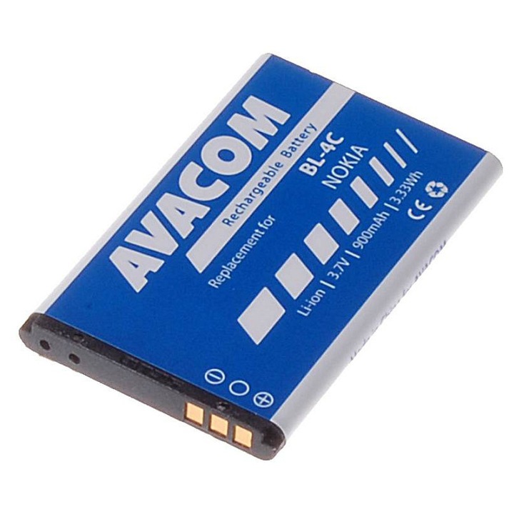 Avacom BL-4C telefon akkumulátor, li-ion 3.7V 900mAh, Nokia BL-4C helyettesítő, kék, 19 g