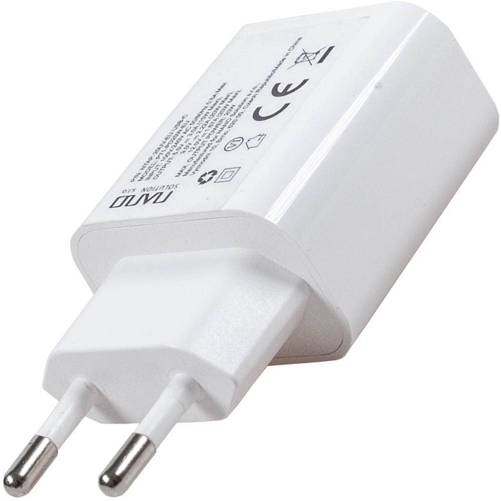 2-POWER 20W USB-C hálózati adapter, Power Delivery (PD) funkcióval, Quick Charge kompatibilis, 1,5 m USB-C kábel mellékelve, Fehér, 1 db