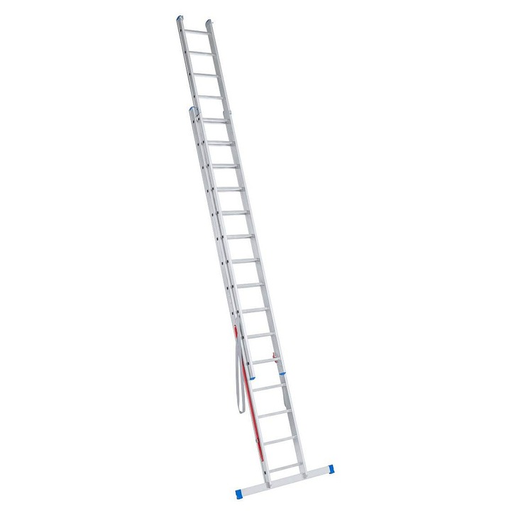 Scara dubla extensibila VENBOS PROFI 2215, din aluminiu usor, 2x15 trepte, cu trepte antialunecare si picioare antiderapante, Argintiu, 4270 mm