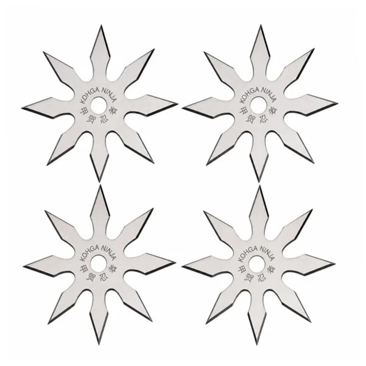 Set patru stele de aruncat, 8 colturi, otel inoxidabil, 10 cm, argintiu