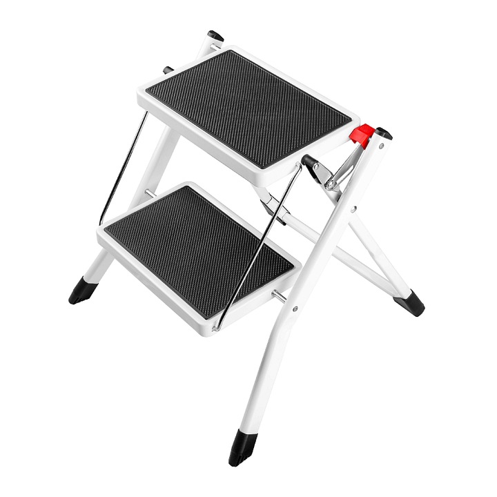 Scarita plianta VENBOS 2032, otel, 2 trepte cu suprafata antiderapanta, unilaterala, alb, inaltime pliata 55 cm, capacitate 150 kg