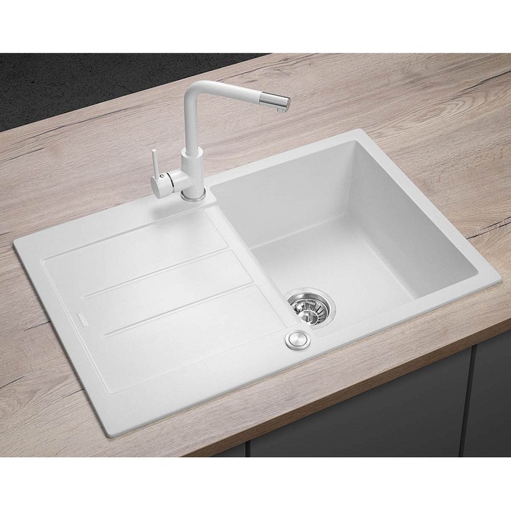 Concept CUBIS DG10C45wh gránit mosogató, megfordítható csepegtetővel és push-in lefolyóval, fehér, 500x780x306 mm