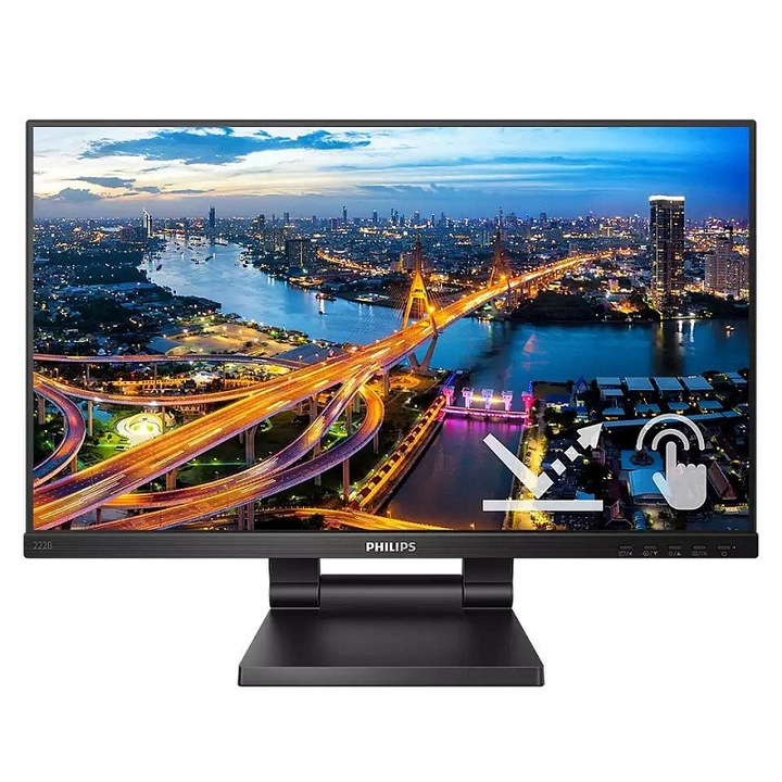 Monitor LED Philips 222B1TC, SmoothTouch 10 pontos érintőképernyő, IPS FHD 1920x1080 75Hz, Fekete, 21,5"