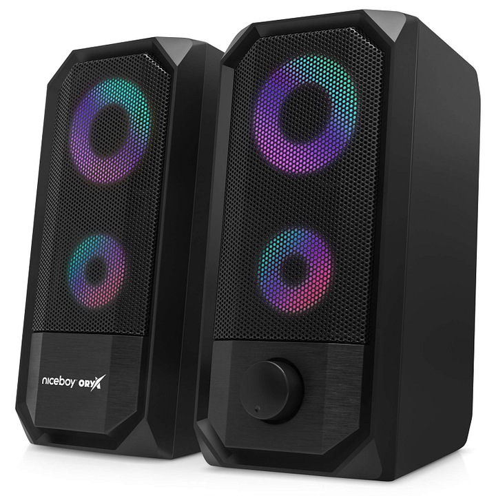 Boxe PC Niceboy Vox 2.0 RGB 12W 8,2x18x10,2cm negre