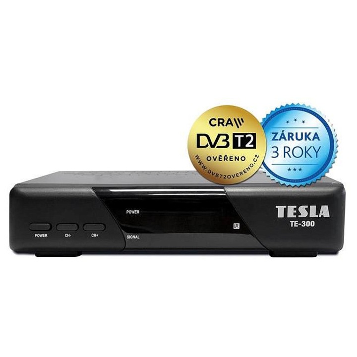 DVB-T2 приемник Tesla TE-300, HD рекордер, H.265 кодек, DVB-T съвместим, черен