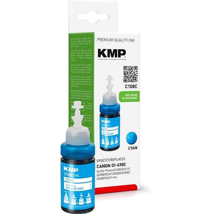 KMP C108C kompatibilis tinta, Canon GI-490C-hez, 70 ml kapacitás, cián