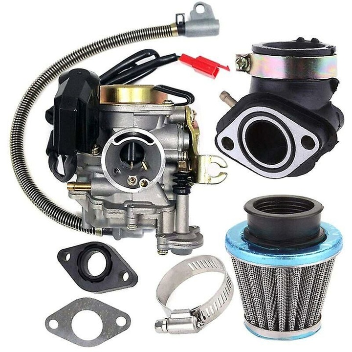Karburátor GY6 50cc 49cc 4 ütemű robogómotorhoz, 18 mm-es karburátor, szívócsonk, légszűrő, ezüst