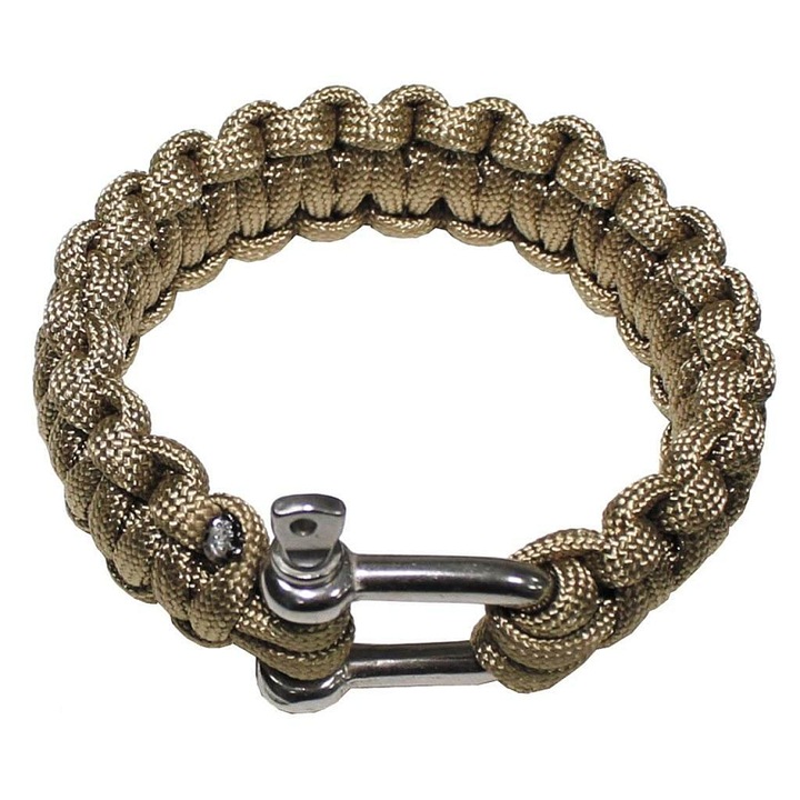 Bratara MFH Paracord, metalica, coyote brown, 2.3cm, S