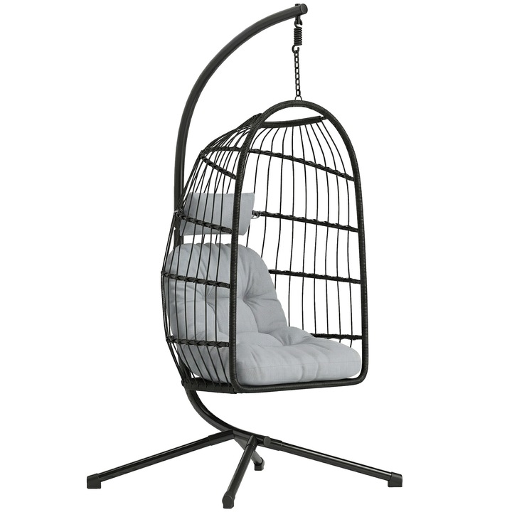 Scaun Suspendat din Ratan, Outsunny, Metal, Ratan PE, 105 x 101 x 196 cm, Gri Deschis