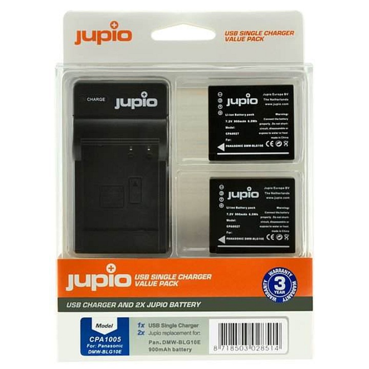 Set 2 baterii Jupio DMW-BLG10 900mAh incarcator USB alb