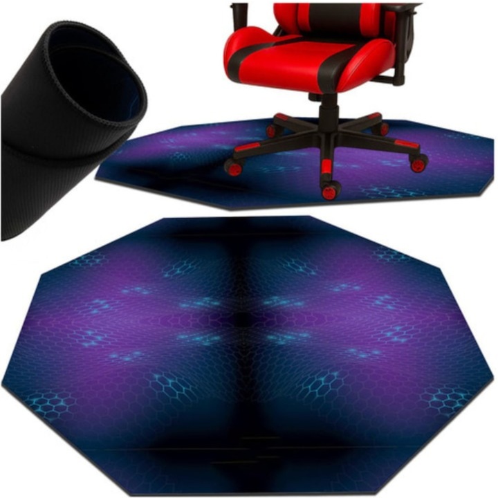 VarioShop® Gaming Szék Alátét, Nyolcszögletű 120x120 cm, Csúszásgátló, Vízálló, 4 mm Vastag, Mosógépben Mosható, Fekete