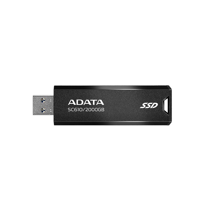 Външен SSD / външен SSD диск Adata SC610, USB 3.2 Gen2 (10Gbps), скорост на четене 550 MB/s, скорост на запис 500 MB/s, черен, 2 TB