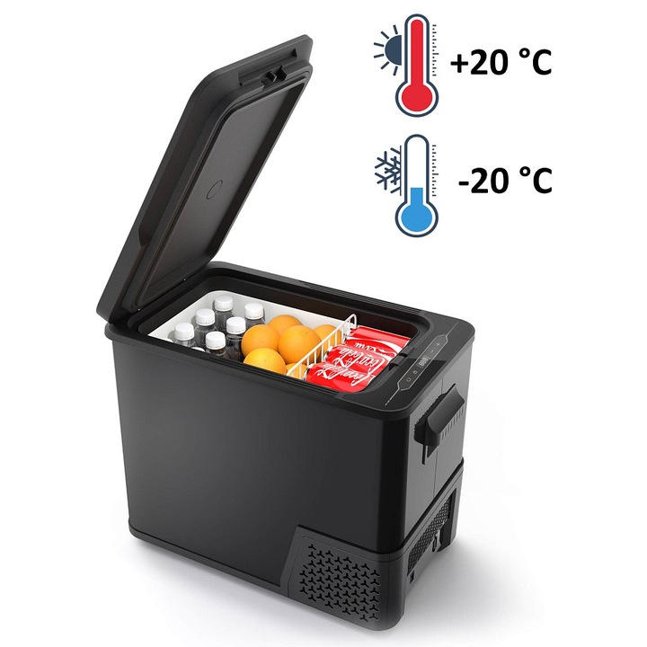 Frigider portabil GUZZANTI GZ 40S, compresor, refrigerare si congelare -20°C pana la +20°C, alimentare 12/24V si 220-240V, negru, 38 l