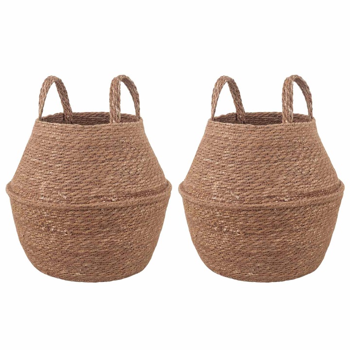 Set Vaza pentru plante cu manere 2 pcs vidaXL, natural Ø 22 x 20 cm