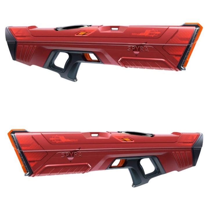 Pistol Cu Apa, Spyra, Four, Material ABS Plastic, Raza 10 m, Greutate 0.5 kg, Alimentare 1 x 7.4V Li Ion, Ideea Perfecta Pentru Cadou, Asigura Distractie de Lunga Durata, Sigura Pentru Copii, 30 cm, Rosu