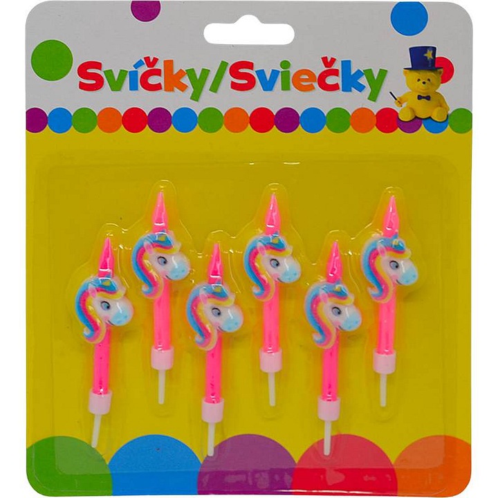 Lumanari aniversare Sparkys, pentru tort, cu model unicorn, din ceara, colorate, Multicolor, 6 buc