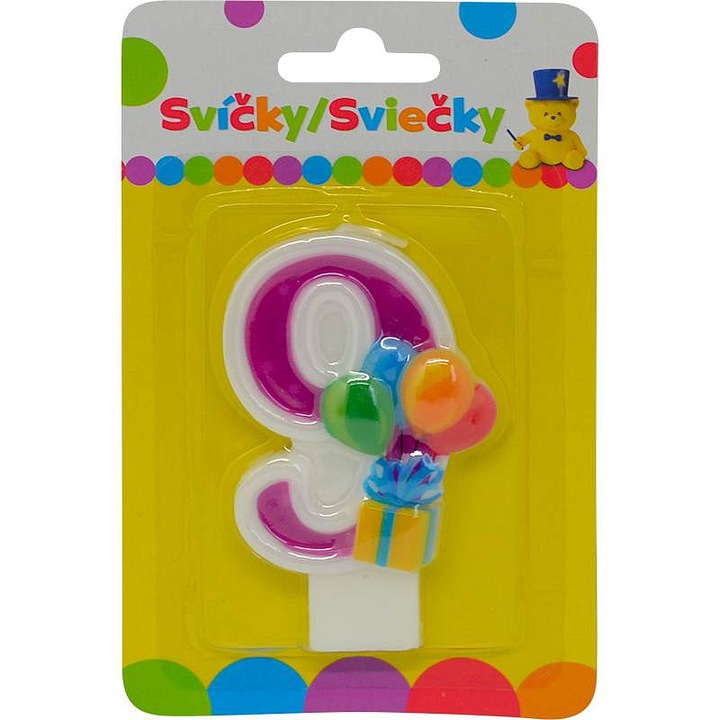 Lumanare aniversara / lumanare de tort Sparkys cu baloane si cifra 9, multicolor, 1 buc