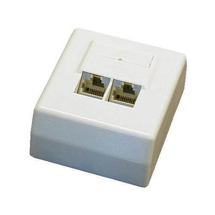 DATACOM STP CAT5E adatcsatlakozó aljzat 2xRJ45 felületre szerelhető 45 fokos fehér