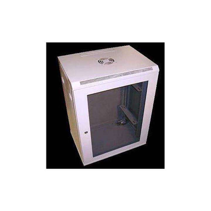 Rack 19" Datacom 15U, fali szekrény, 440 mm mélység, üveg előlap zárral és 2 kulccsal, Szürke