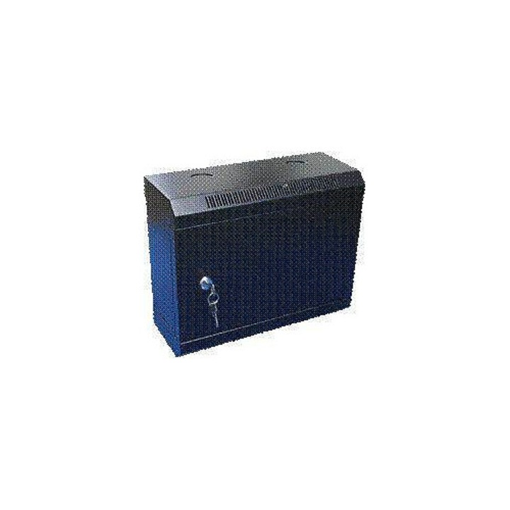 Rack 10" Datacom 6U/140, falra szerelhető, fémlemez ajtó zárral és 2 kulccsal, fekete, 350x140x285 mm