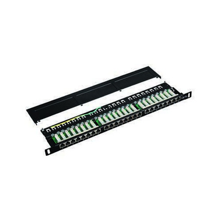 Patch panel Datacom 19", 24 port, CAT5E, fekete, 0.5U, 212mm