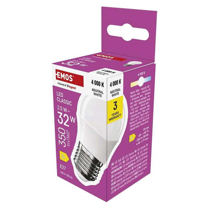 Emos Classic Mini Globe LED izzó 2,5W (egyenértékű 32W), 350 lm, E27, Semleges fehér, 1 db
