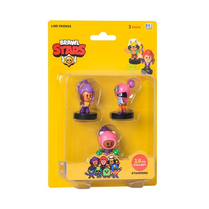 Alltoys Brawl Stars 1. széria figura szett, 3 db, bélyegzővel, buborékcsomagolásban, Többszínű