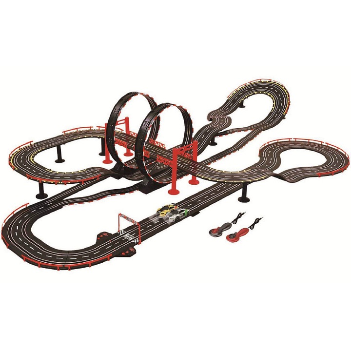 Autodrom elektromos Sparkys Mega Loop Audi, hurkokkal és rámpákkal, Audi modelleket tartalmaz, fekete/piros, 1 szett