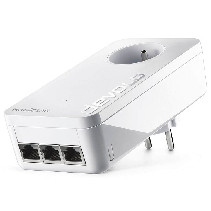 Adaptor Powerline/Extender Devolo Magic 2 LAN Triple, 2400 Mbps, 3 porturi Gigabit Ethernet, Alb, 1 buc