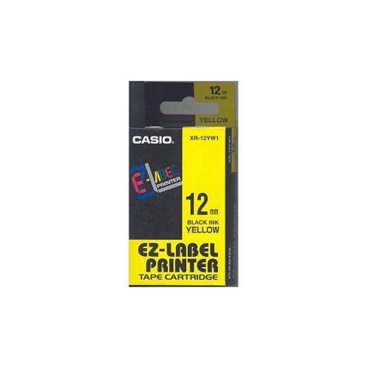 Szalag Casio KL nyomtatóhoz, 8m x 12mm, sárga fekete szöveggel