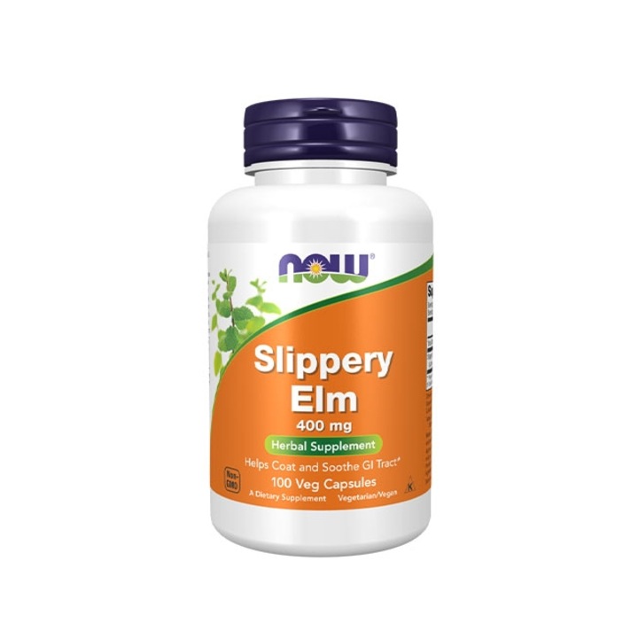 Supliment alimentar pentru calmarea si protejarea tractului digestiv si a gatului, Now Foods, Slippery Elm (Ulmus rubra) 400mg, 100 capsule