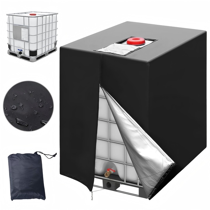 Prelata Rezervor de Apa, Wulnar, Poliester, Rezistent la Vant/apa/UV, V 1000L, 116 x 100 x 120 cm, Negru