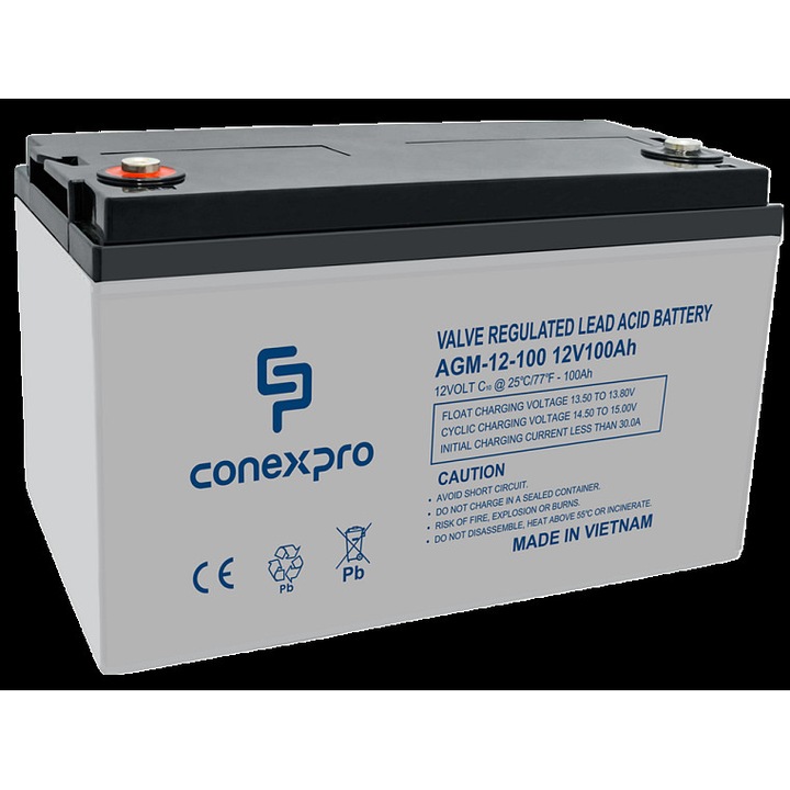 Акумулатор оловен Conexpro AGM-12-100 12V 100Ah сиво-черен 33x22x17cm
